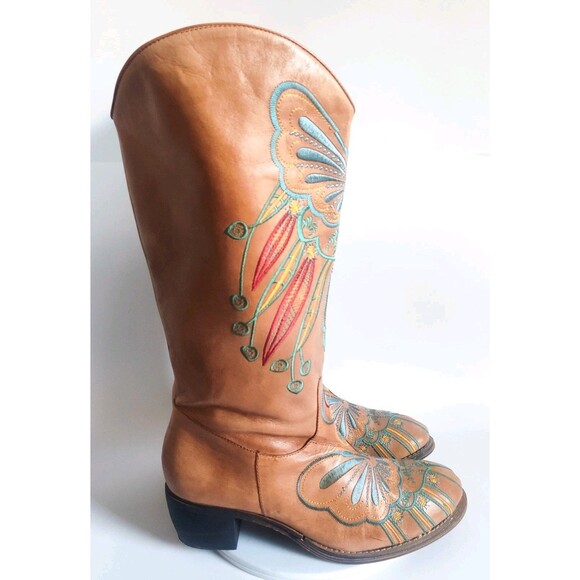 L'Artiste Knee High Tall Boots 10.5 - 11 / 42 Leather Embroidered Riding Boho - Picture 4 of 15